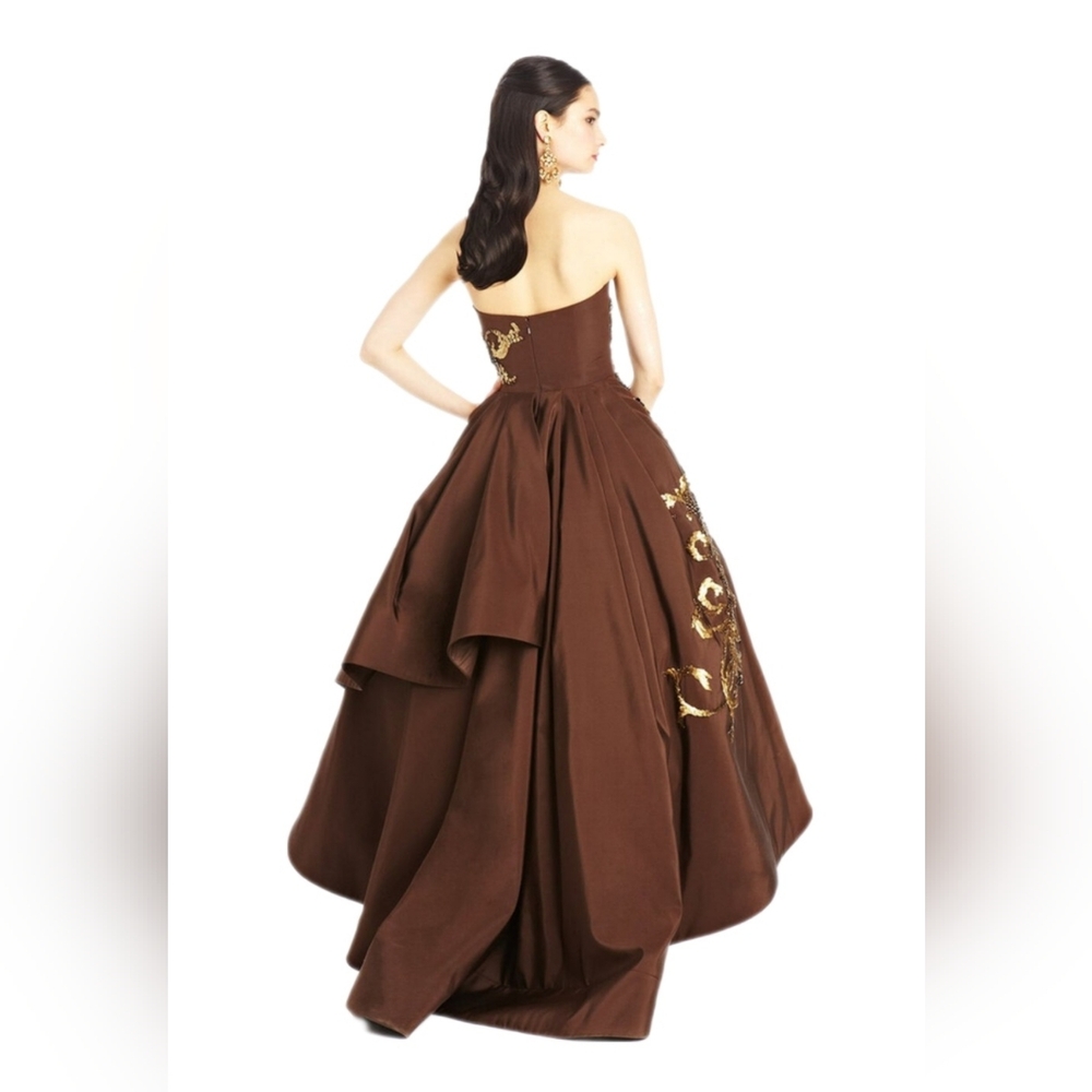 $16,000 OSCAR DE LA RENTA GOLD BEAD EMBROID BROWN SILK RUNWAY GOWN 4 - Picture 8 of 12